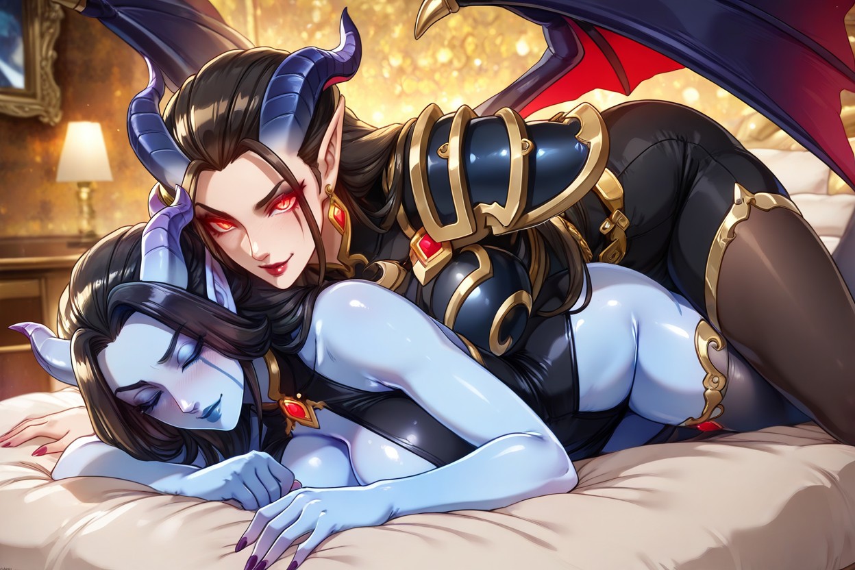 Sharp Black Eyeliner Marks Toward The Temples, High Stockings, 18+ Hentai AI Porn