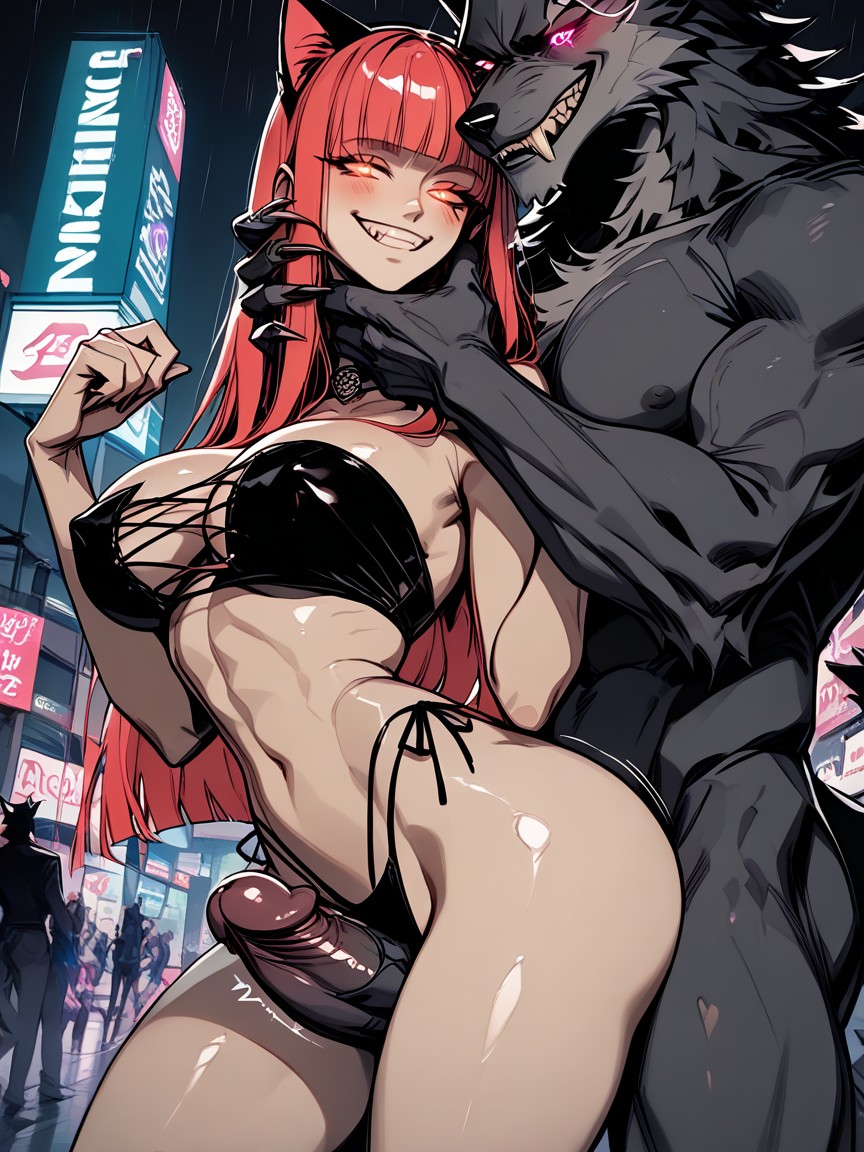Very Snatched Waist, Red Hair, Words On Bra Hentai AI Porn