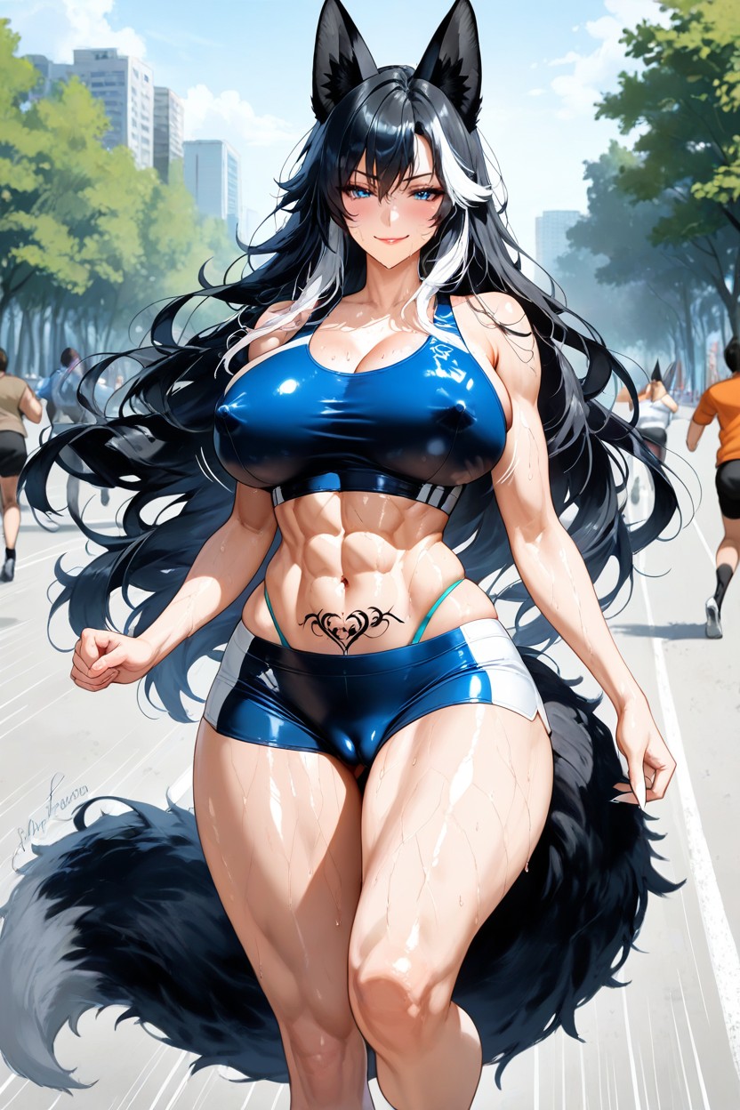Black Crotch Tattoo, Blue Eyes, Messy Hair Hentai IA