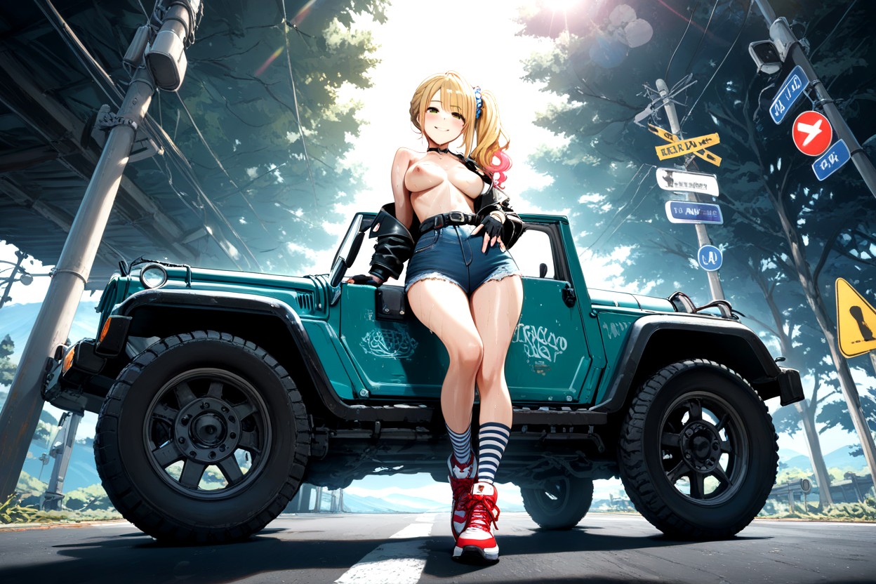 Sweaty Skin, Vista Lateral, De Abajo Hacia Arriba Hentai IA