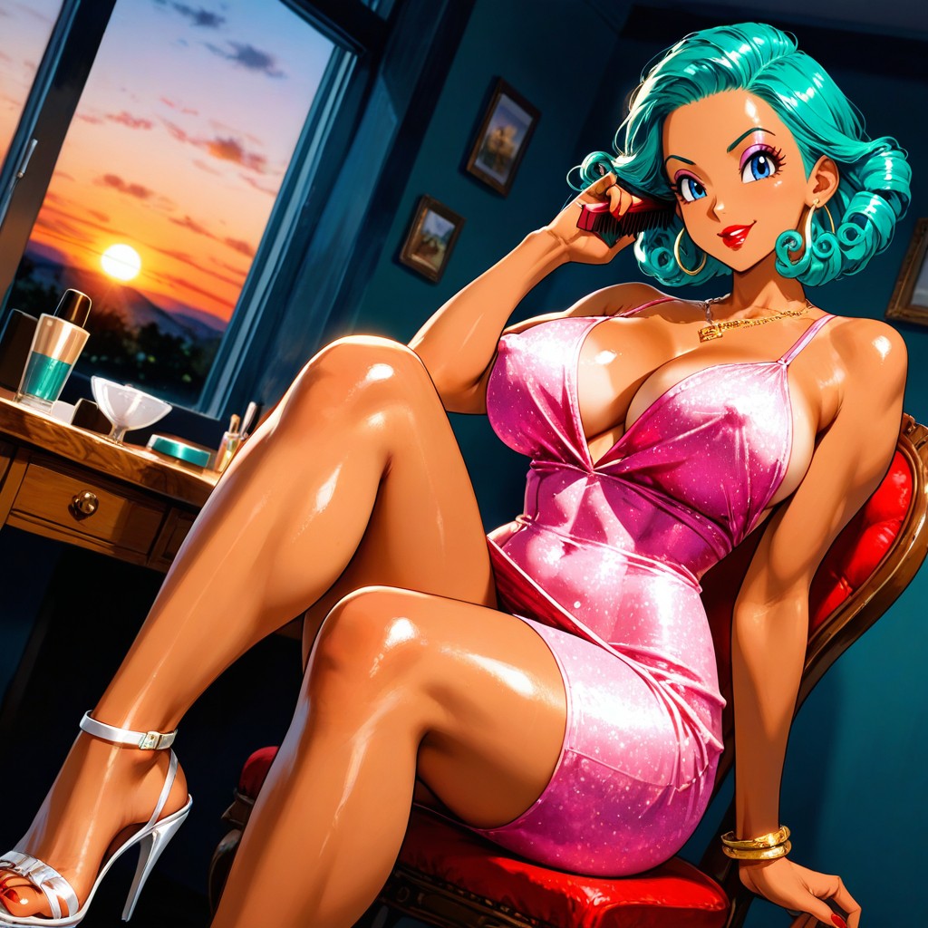 Brushing Her Hair, Diamond Necklace, Detailed Face Hentai AI Porn