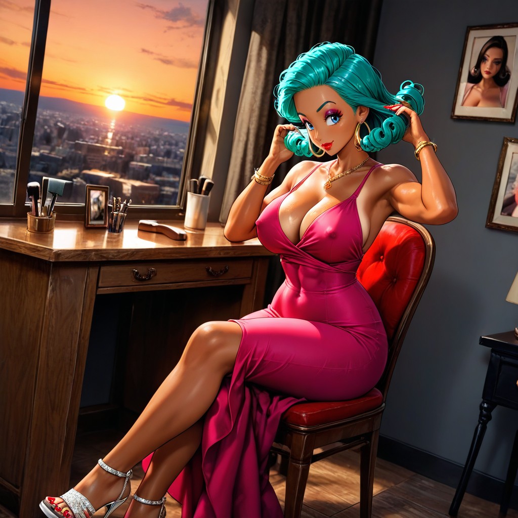 Window With View Of Mountains, Sunset, Gros Seins Porno IA Hentai