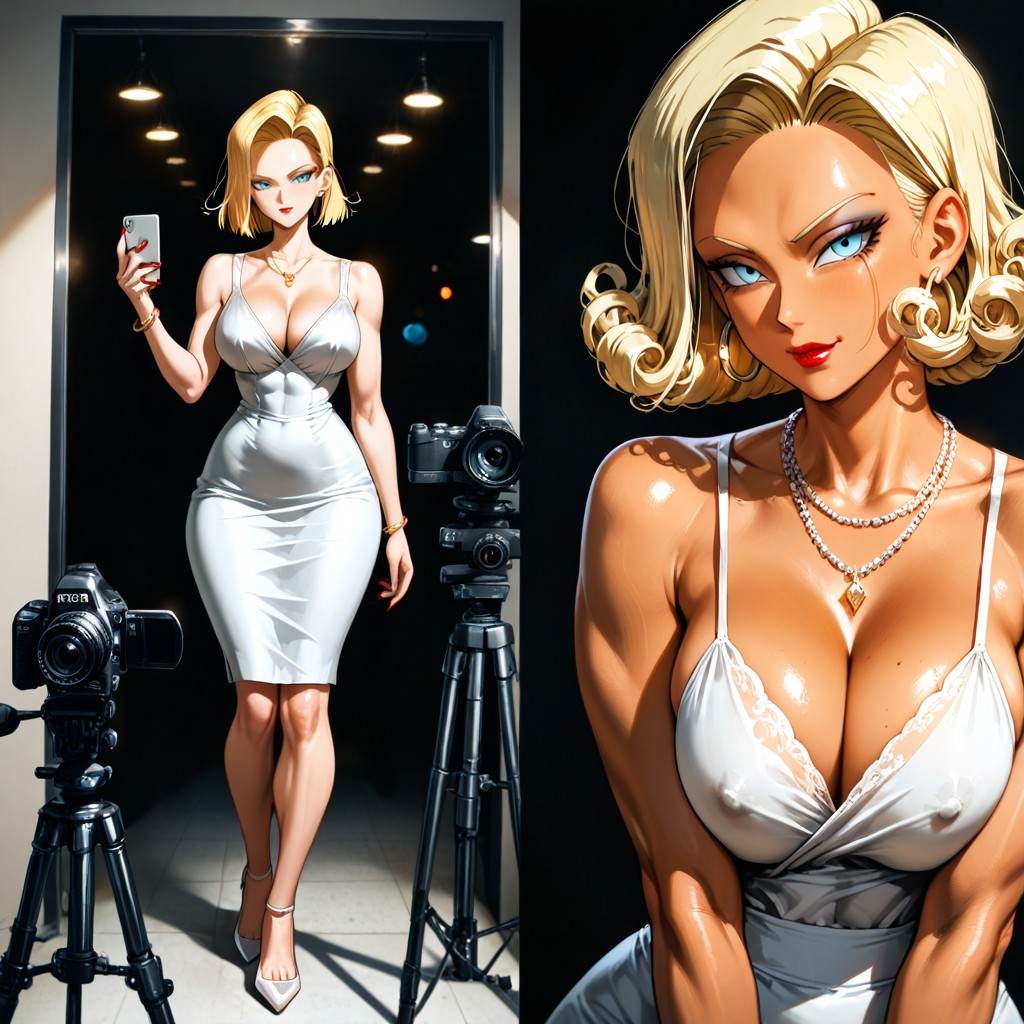 Ultra Detailed, Permed Hair, Super Saiyan Gohan From Dragonball Z Naked Taking Photos Of Android Hentai AI Porn