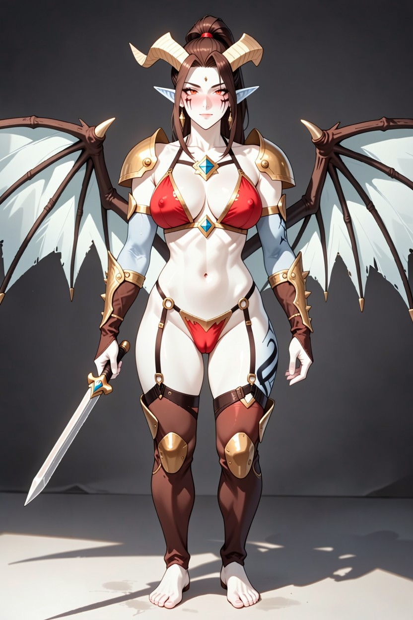 Wearing Black Webbed Straps On The Upper Chest And Neck, Matte Shading, Low-poly Graphics Style Hentai AI Porn