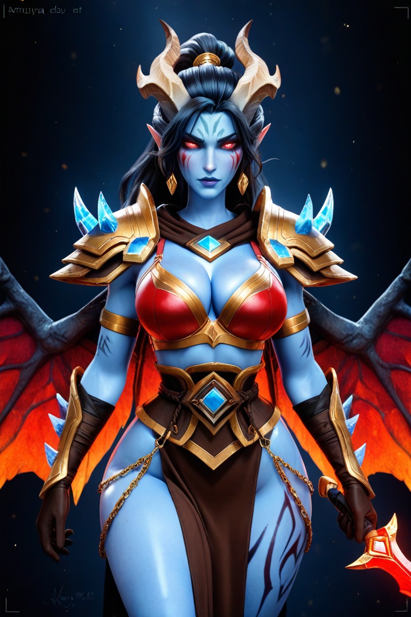 25+, The Wings Ending In Light Blue Crystal Spikes, Wearing A Gold Emblem Attached Below The Chest Hentai AI Porn