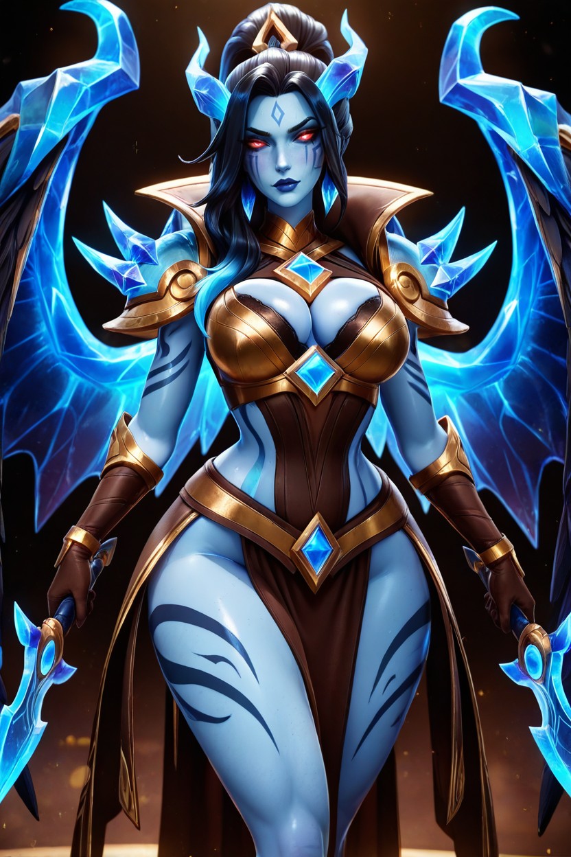 Having Curved Beige Horns On Head, Having Black Painted Lines On Cheeks, Merunyaa Art Style Hentai AI Porn