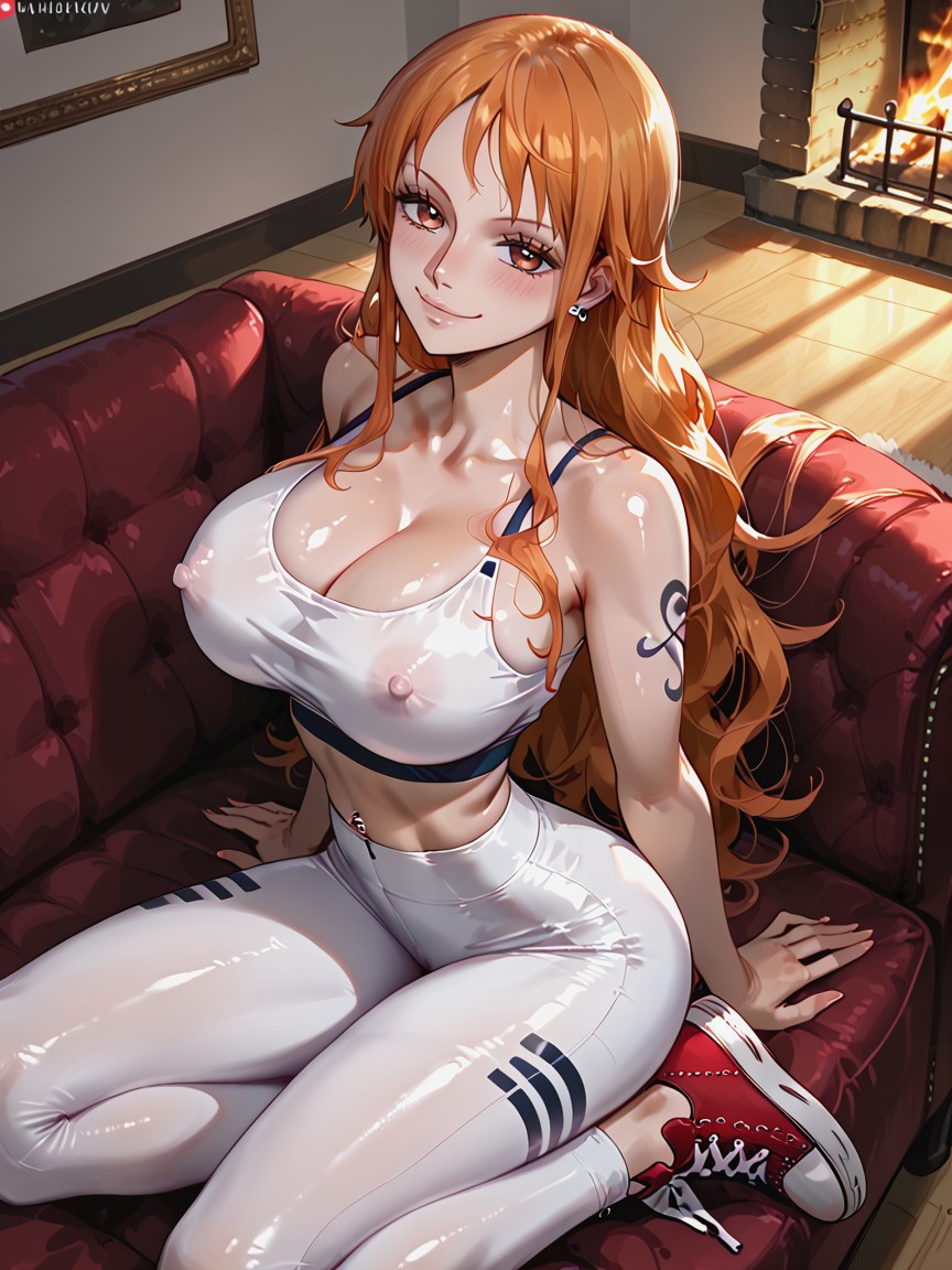 Very Snatched Waist, Posing, Red Sports Bra Hentai IA