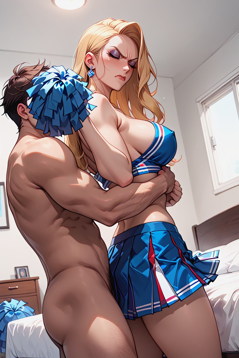 Bedroom, Blonde, Arms Up Hentai AI Porn