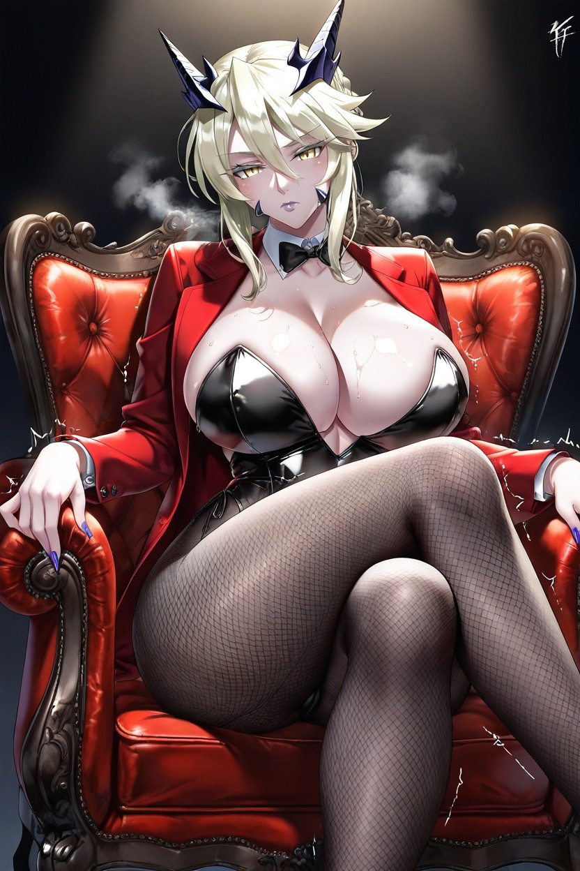 Official Art, Legs Apart, Open Red Jacket Hentai IA