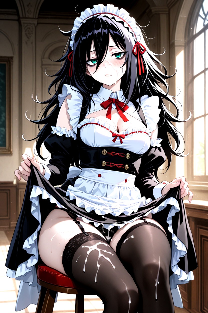 Blushing, Looking At Viewer, Black Stockings Hentai AI Porn