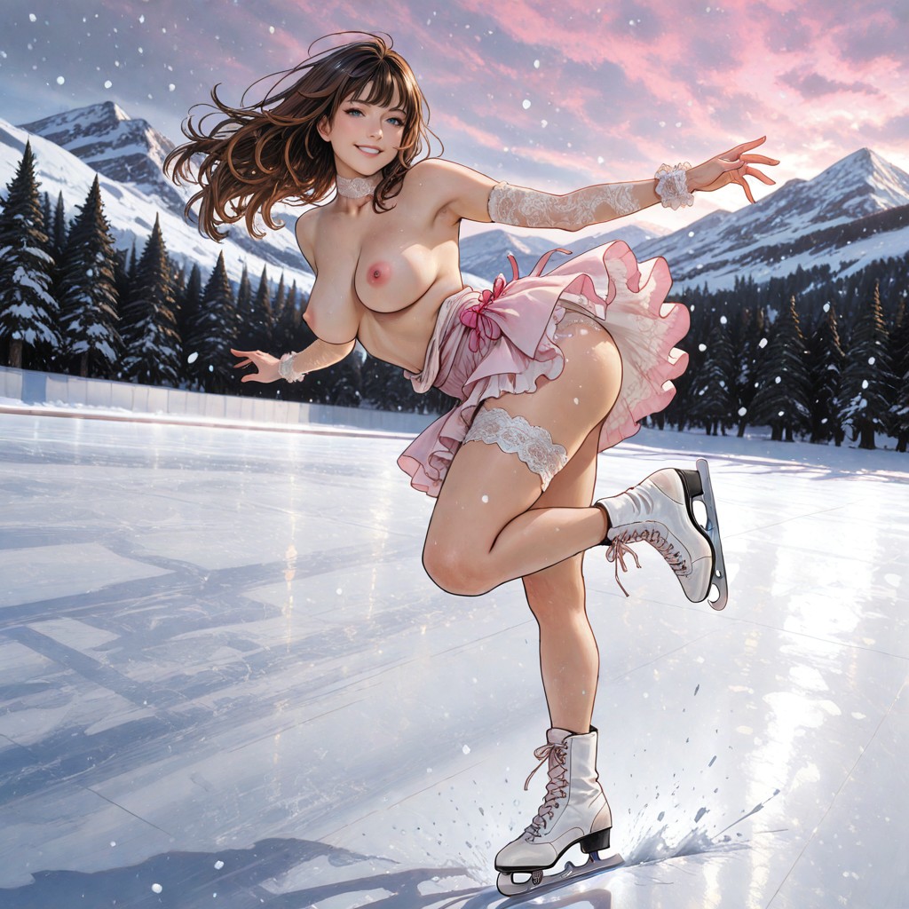 Mountain Range In Background, White Lace Panties, Standing Porno IA Hentai