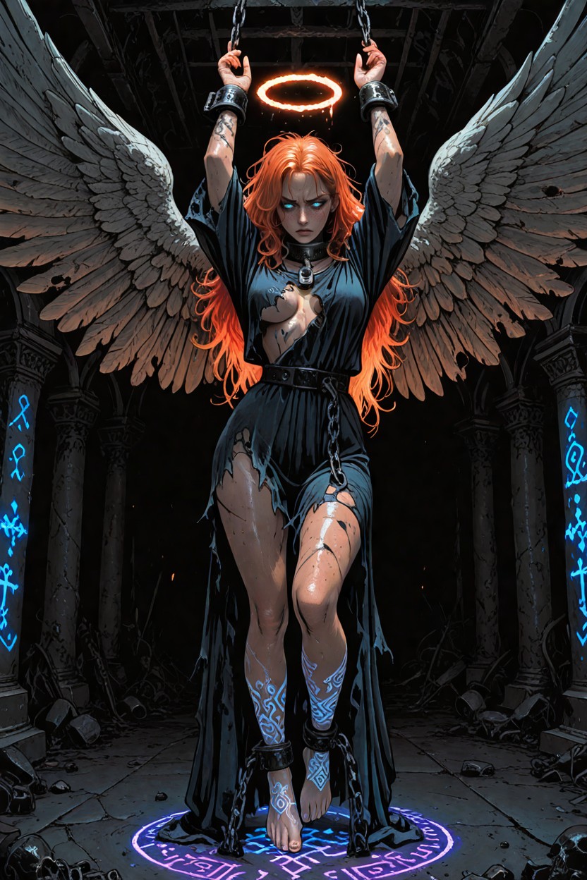Defiant Expression, Located In A Grungy Demonic Dungeon, Body Suspended In The Air Porno IA Hentai