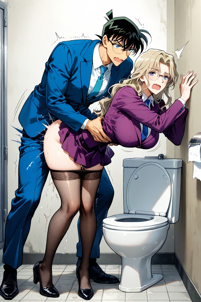 Purple Skirt Pulled Up To Waist, Seductive Mature Beauty, Medium Ass Hentai AI Porn