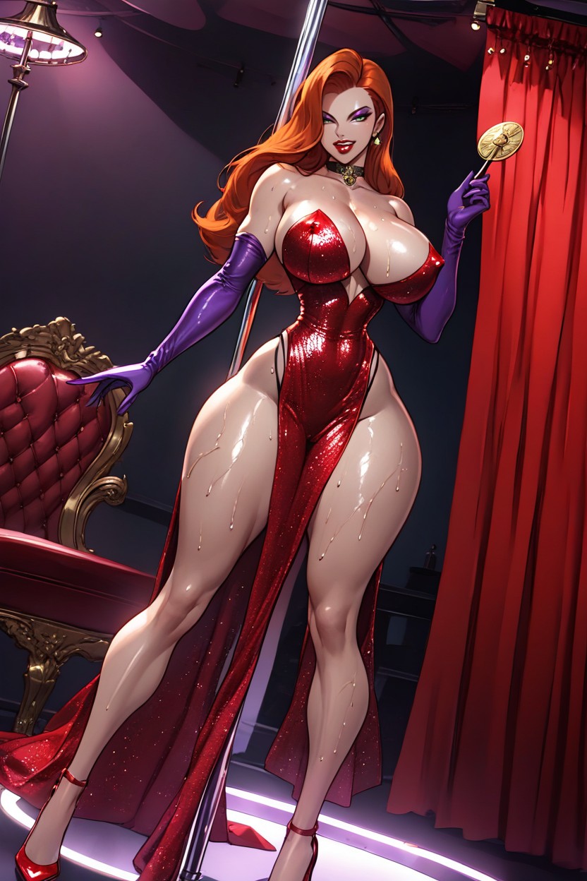 Choker, Black Highleg Thong With Exposed Pussy, Neon Lights Hentai AI Porn