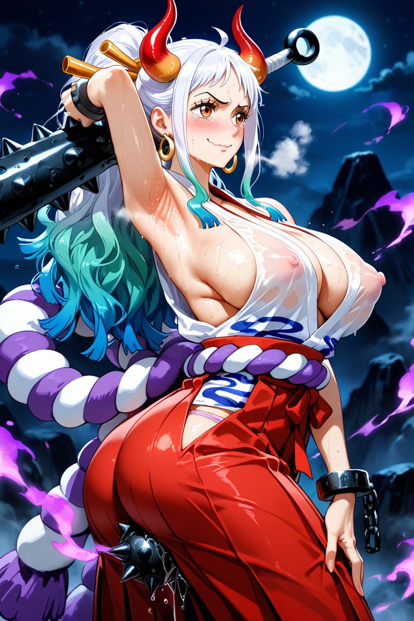 Showing Perfect Rounded Sideboob, Side View, Night Hentai AI Porn