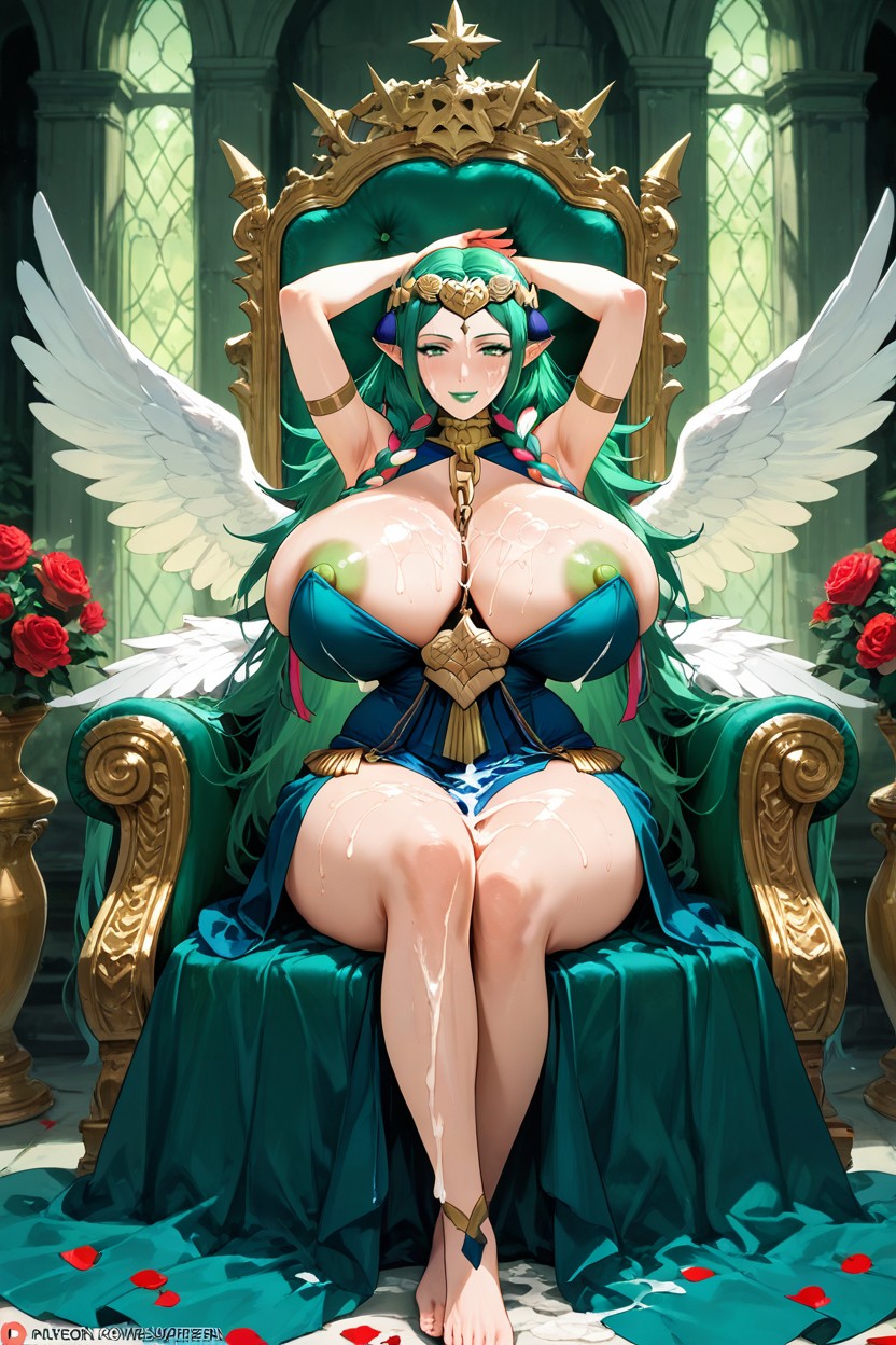 On Divine Green Throne, Green Lips, Green Vagina Hentai AI Porn