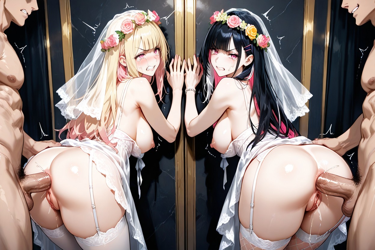 One Is Blonde Hair, Pale Pink Colored Inner Hair, Llorar De Felicidad Hentai IA