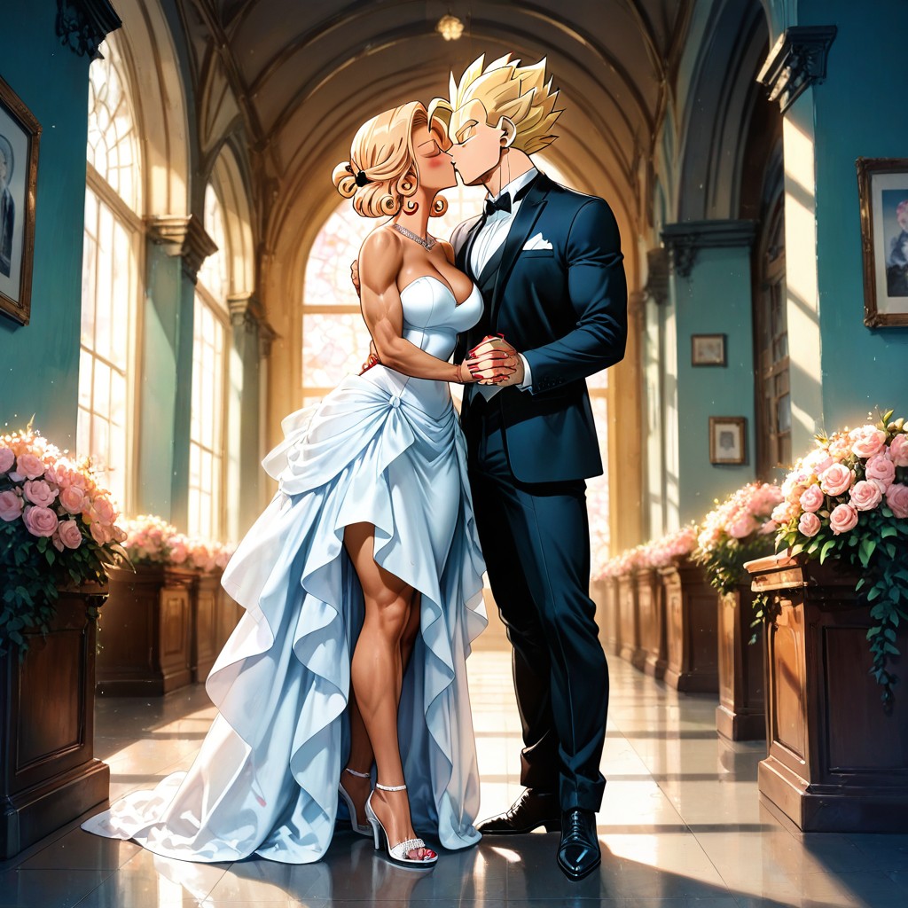 フルボディ, Marilyn Curly Bob Hairstyle, Male And Female Kissing ヘンタイAIポルノ