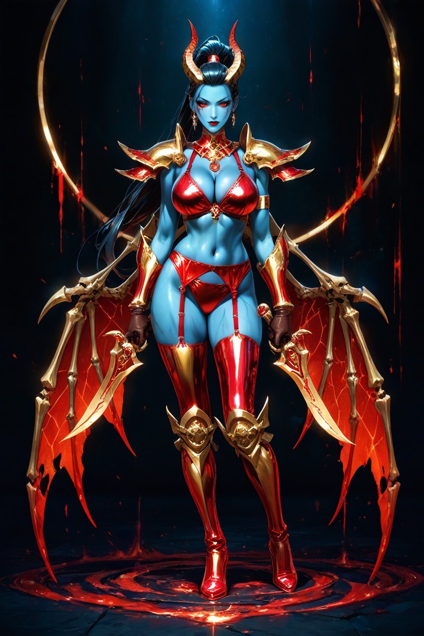 Red Eyes, Full Body Shot, Bare Navel Hentai AI Porn