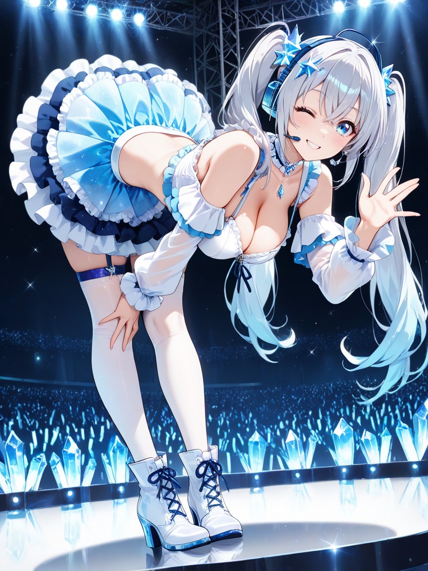 Excessive Frills, Fun-sized Female, Light Blue And White Color Scheme AI黃漫