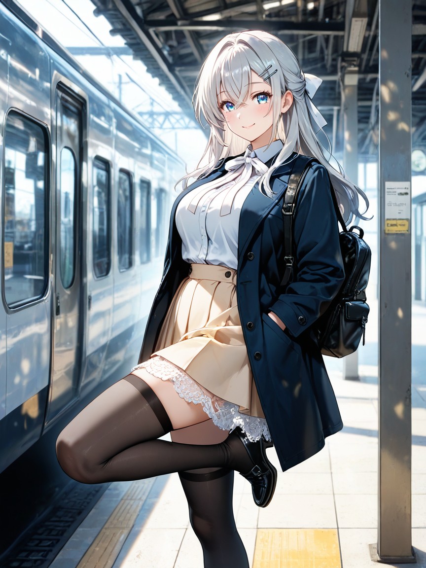 Fun-sized Female, Reflected Light In Eyes, Black Thighhigh Socks Hentai AI Porn