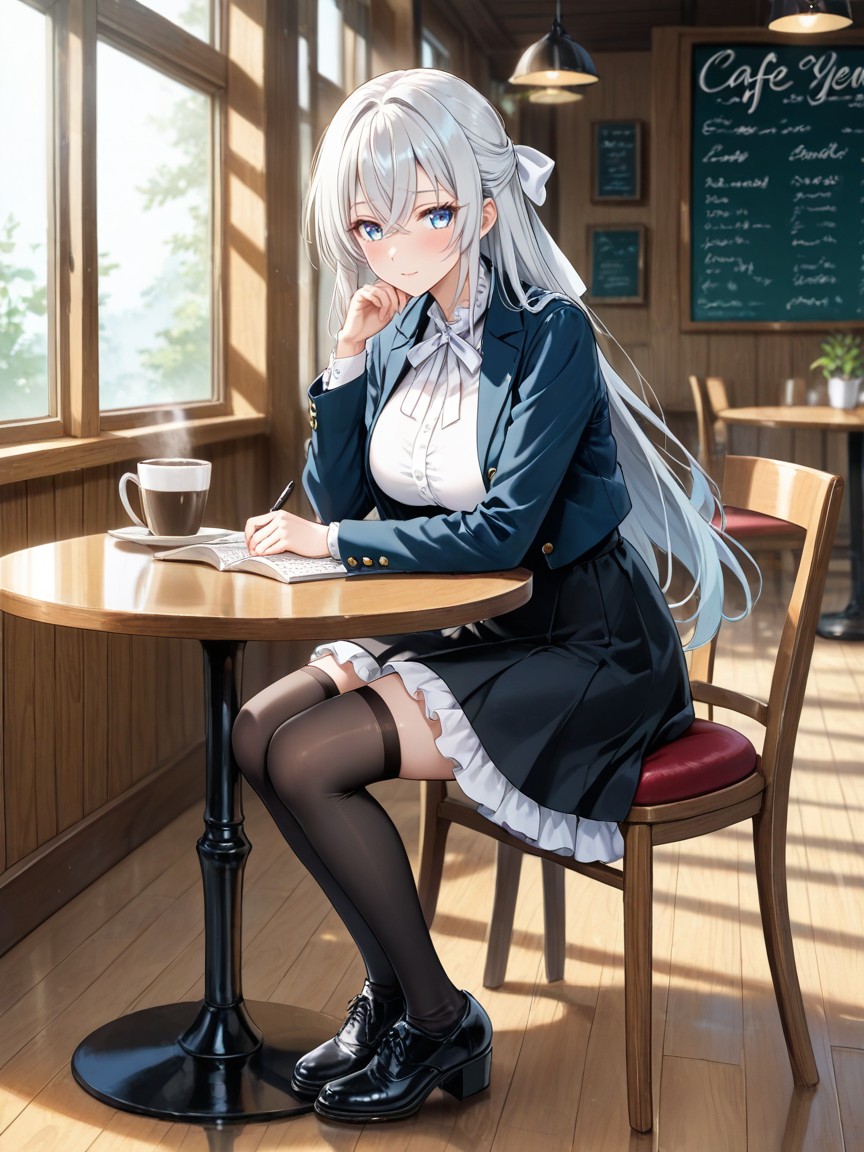 Silver Hair, Reflective Eyes, Black Oxford Shoes Hentai AI Porn