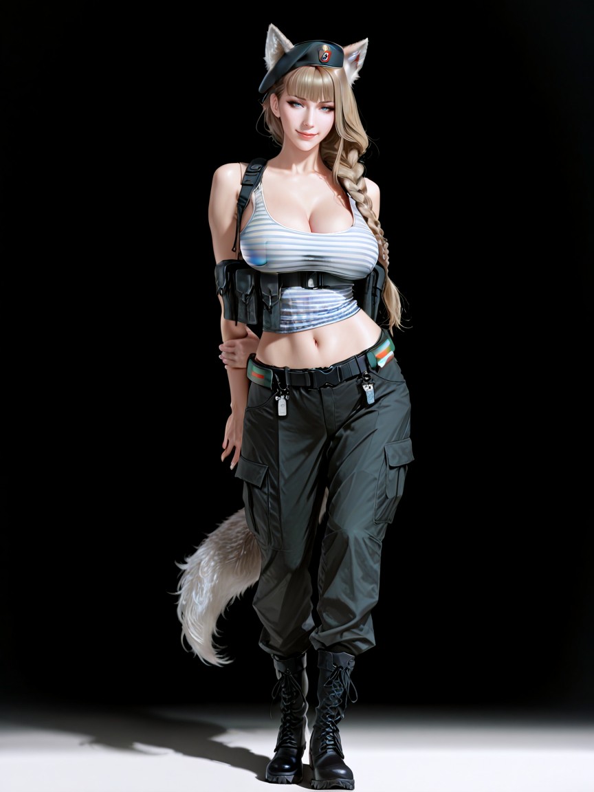 Skinny, Arms Hanging At The Sides, Wolf Ears And Tails Hentai AI Porn