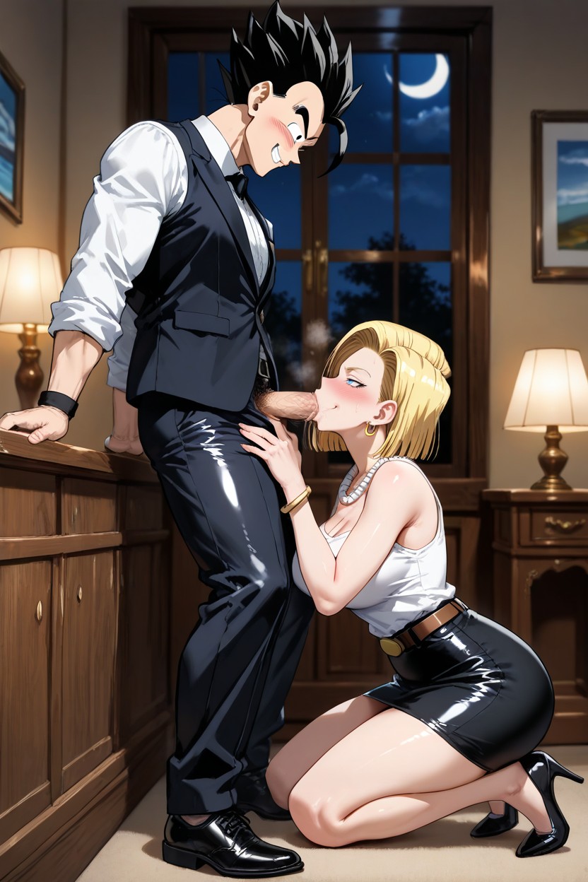 Android Wearing A Sleeveless Top With A High Neck, Naughty Smile, Round Breasts Hentai AI Porn