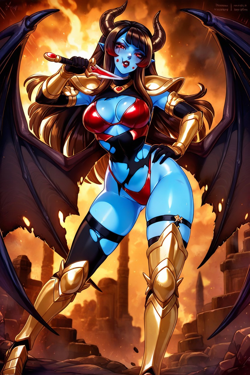 Swinging One Sharp Dagger In Her Right Hand While Rotating It, Red Eyes, Dark Stocking Garter Hentai AI Porn