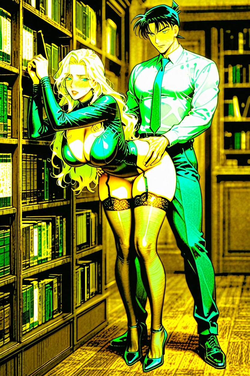 Sharp Jawline, Vermouth Bent Forward, Intense Blue Eyes Hentai AI Porn