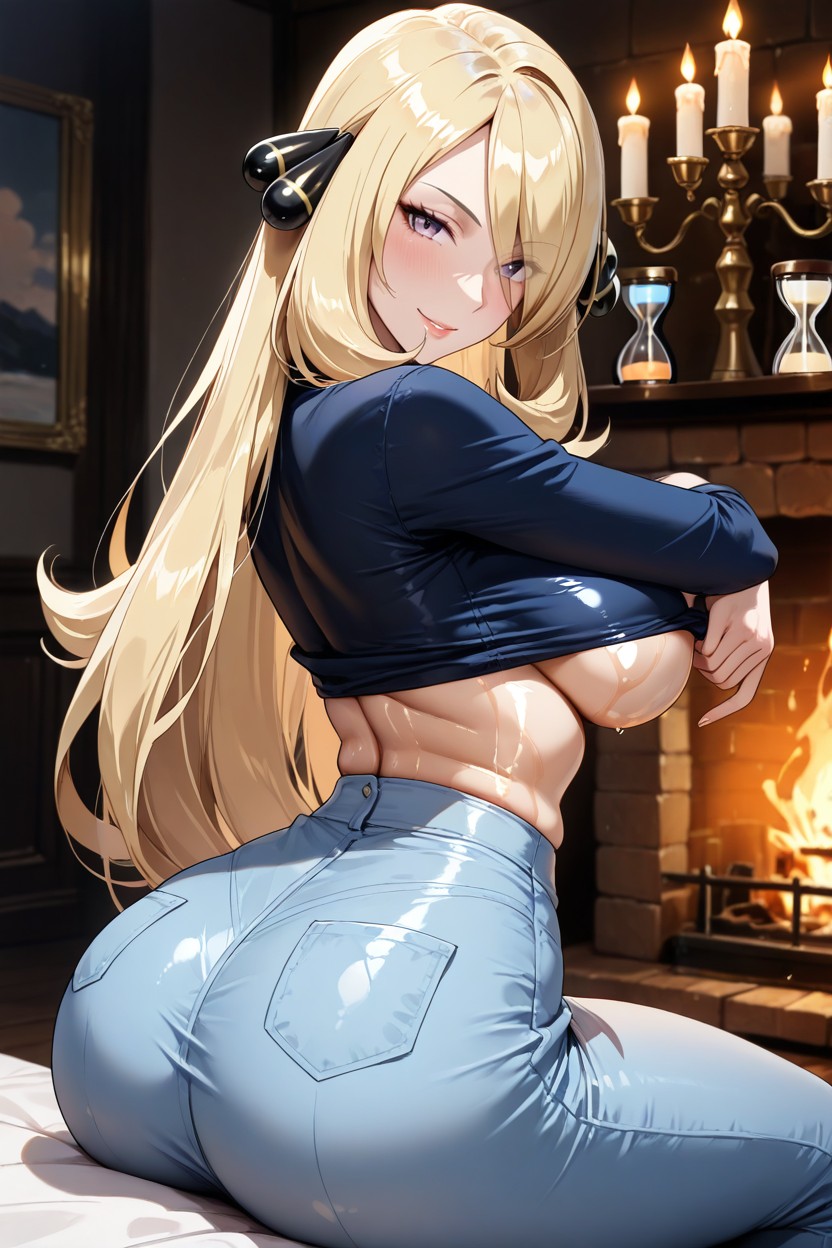 Teasing Expression, Arms Lifting Her Boobs, Looking Up At The Viewer Hentai IA