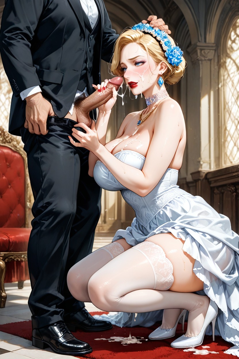 Detailed Penis; Woman, Roman Nose, Classic Oval Face Hentai IA