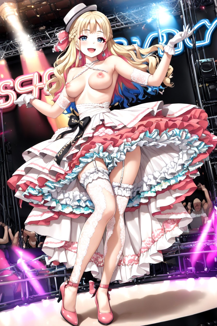Cheerful Smile, Musicians Playing On Stage, Bare Breasts With Erect Puffy Pink Nipples Exposed Hentai AI Porn