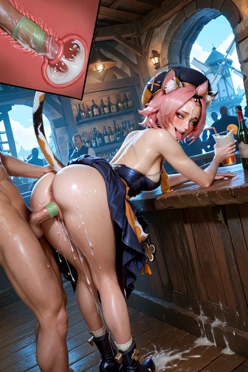 Bottles Bottles Scattered On The Ground Covered With Cum And Sweat, Sex Behind The Bar Counter, Skinny Hentai AI Porn