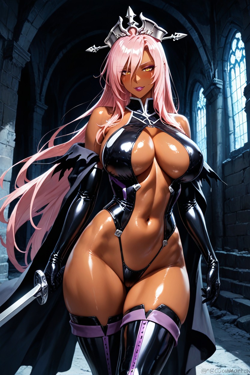 Pink Hair, Hideous Church, The Bodysuit Has Purple Accents Around The Arms And Legs Hentai IA