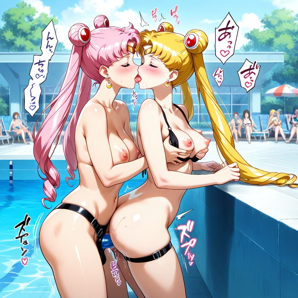 Pool Chairs, Lesbian Sex, Chibiusa Has Pink Hair Hentai AI Porn