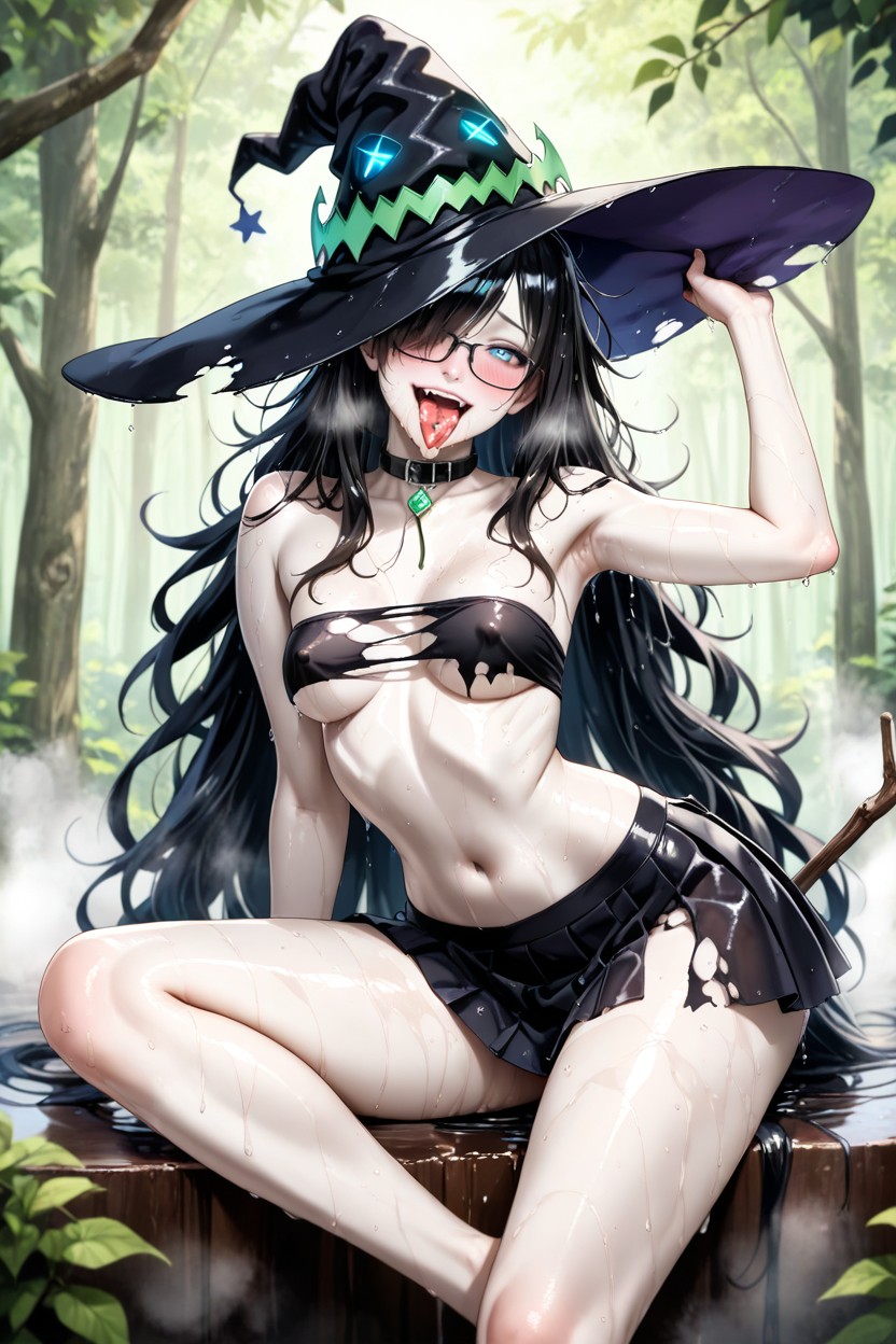 Erected Nipples, Pechos Pequeños, Black String Top Hentai IA