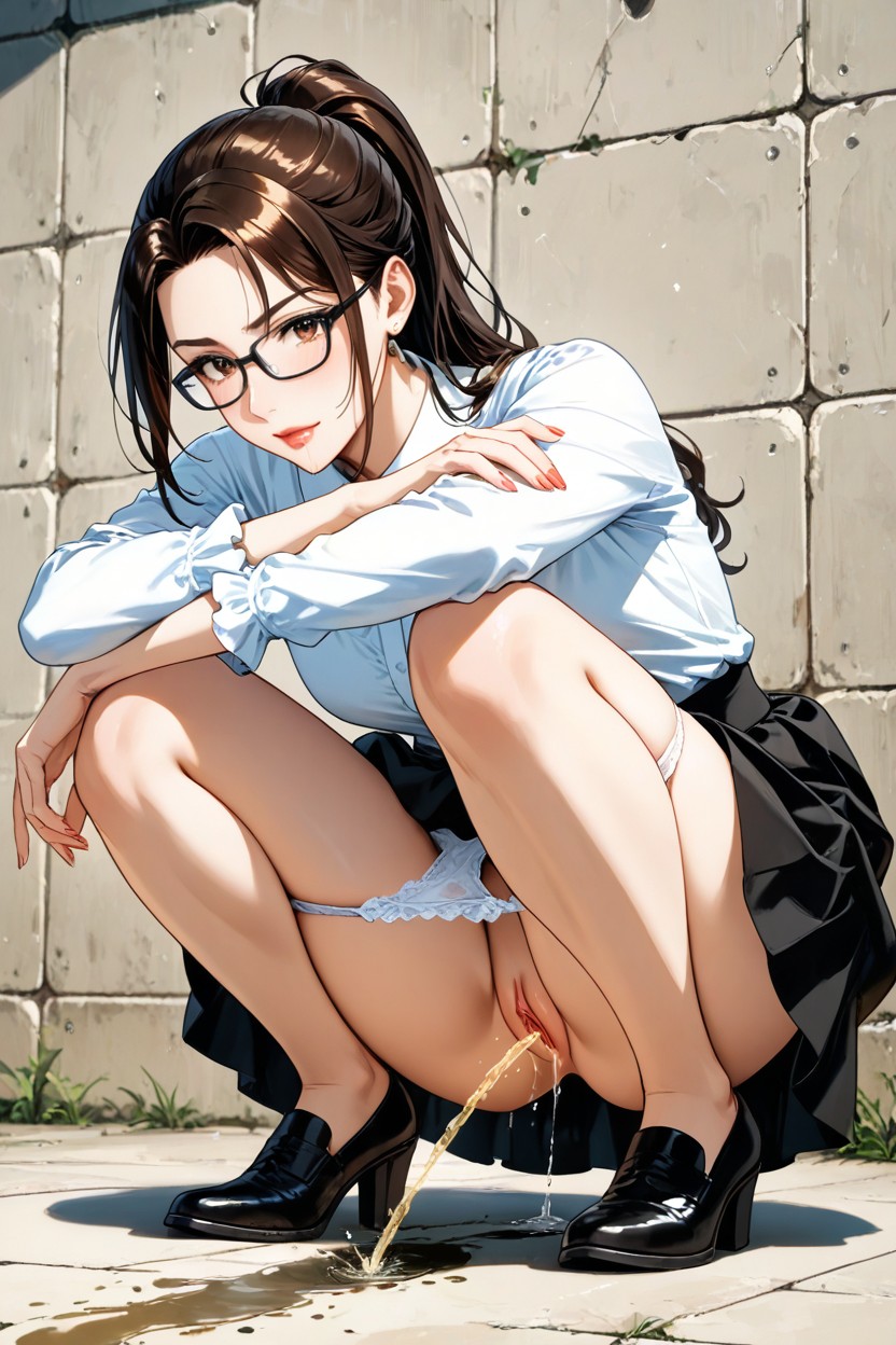 Elegant White Panties Pulled Down To Knees, Peeing Dripping Pussy, Dripping Pussy Hentai IA