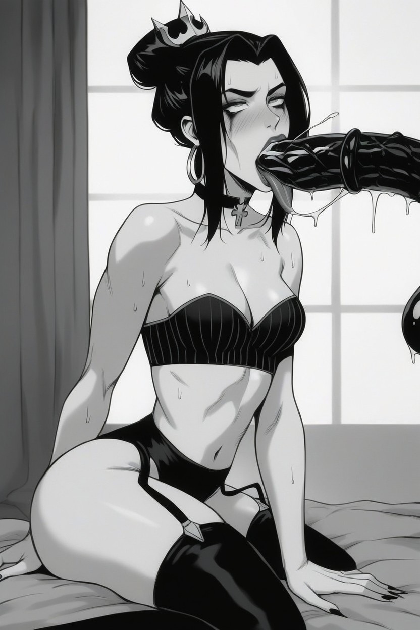 Slutty Makeup, Large Ass, White Teeth On Dildo With Tongue Sticking All The Way Out Hentai AI Porn
