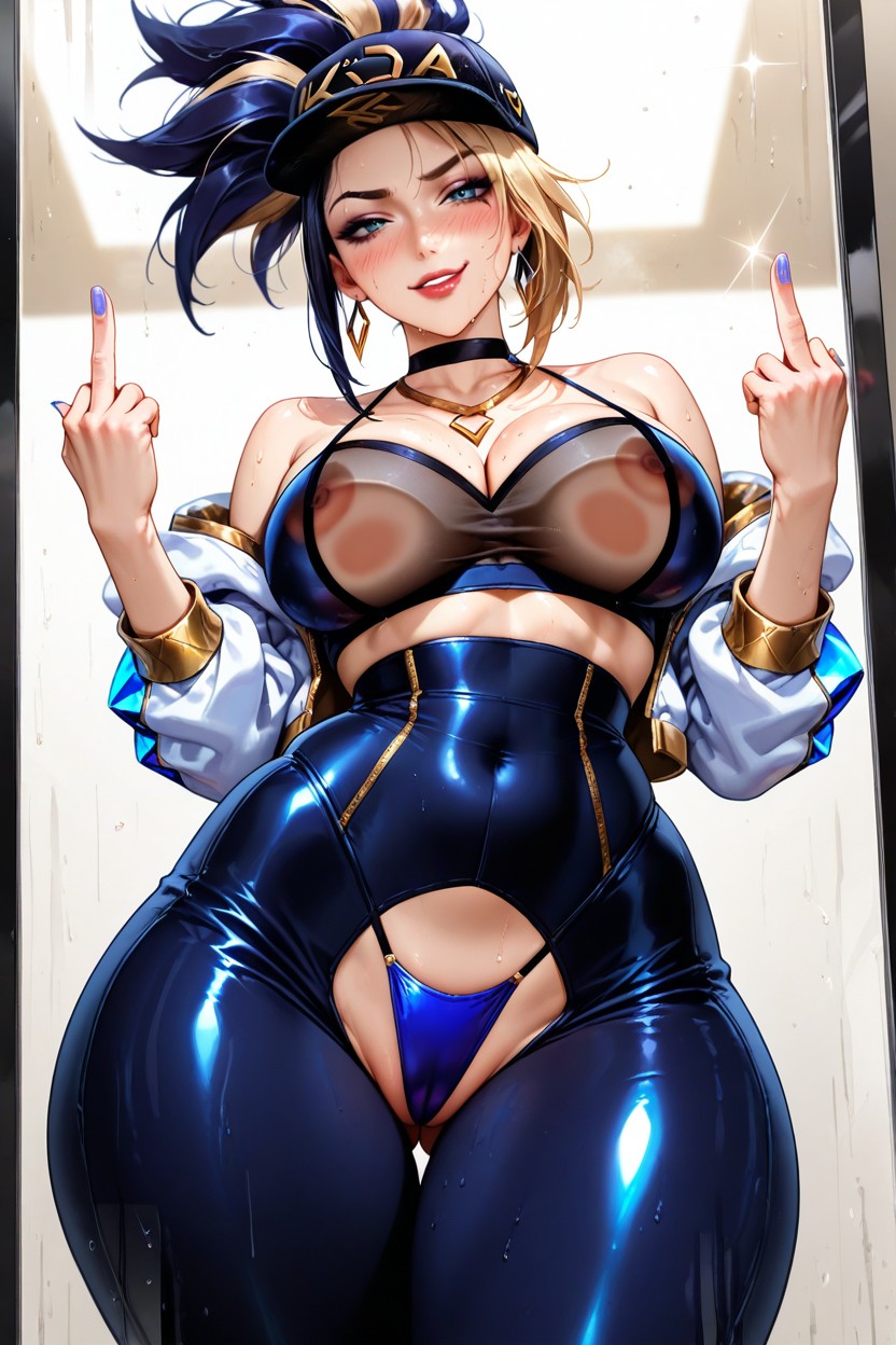 Solo Shot, Playful Smile, Raising Middle Finger Hentai AI Porn