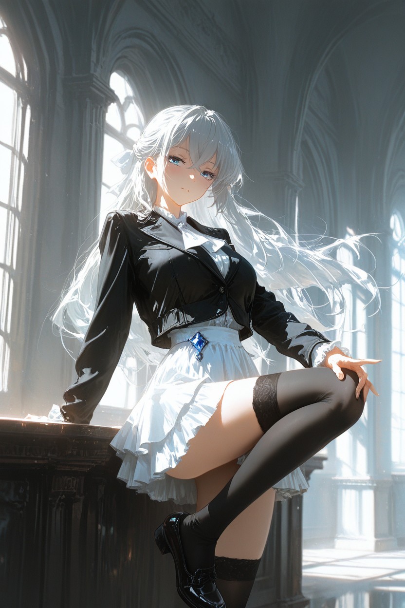 Black Cropped Jacket, Excessive Frills, From Front Hentai AI Porn