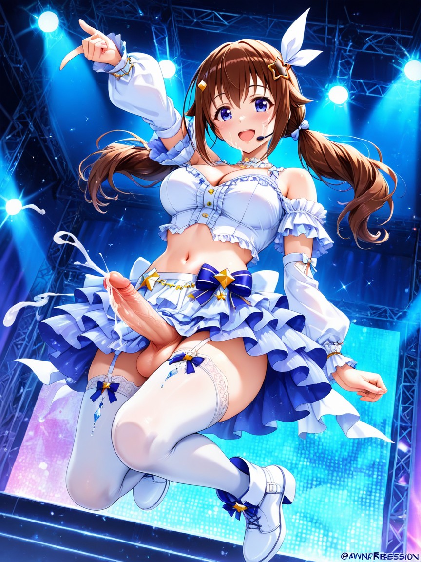 Uncensored, Arm Above Head, Light Blue And White Color Scheme Hentai AI Porn