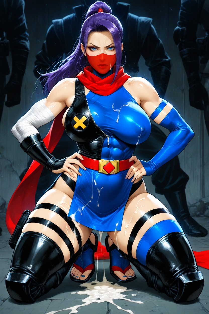 Ninja, Dangling Accessory With Red Cord, Red Fabric Inserts On Hip Gear Hentai AI Porn
