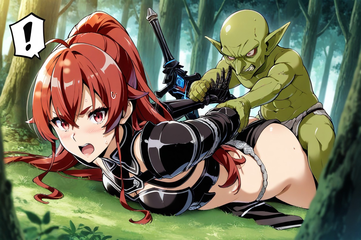 Bald Goblin, Medium Ass, Female With Great Black Sword Hentai AI Porn
