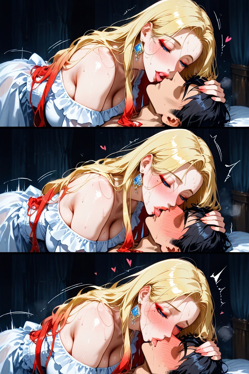 Man Holding Her Head, Side View, Voluminous Hair Hentai AI Porn