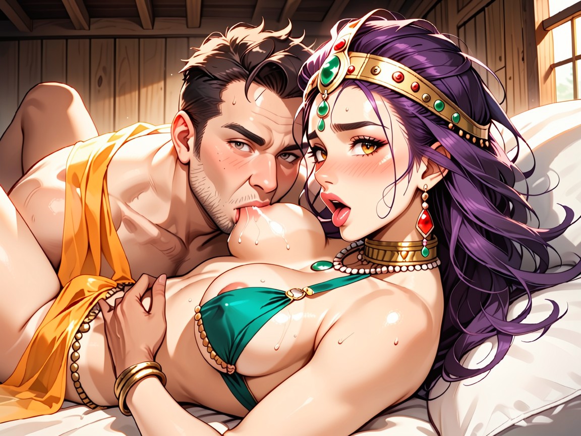 Embarrassed , Man Grabbing Another's Breasts And Sucking On Her Nippless, Man Licking Anothers Nipples Hentai AI Porn