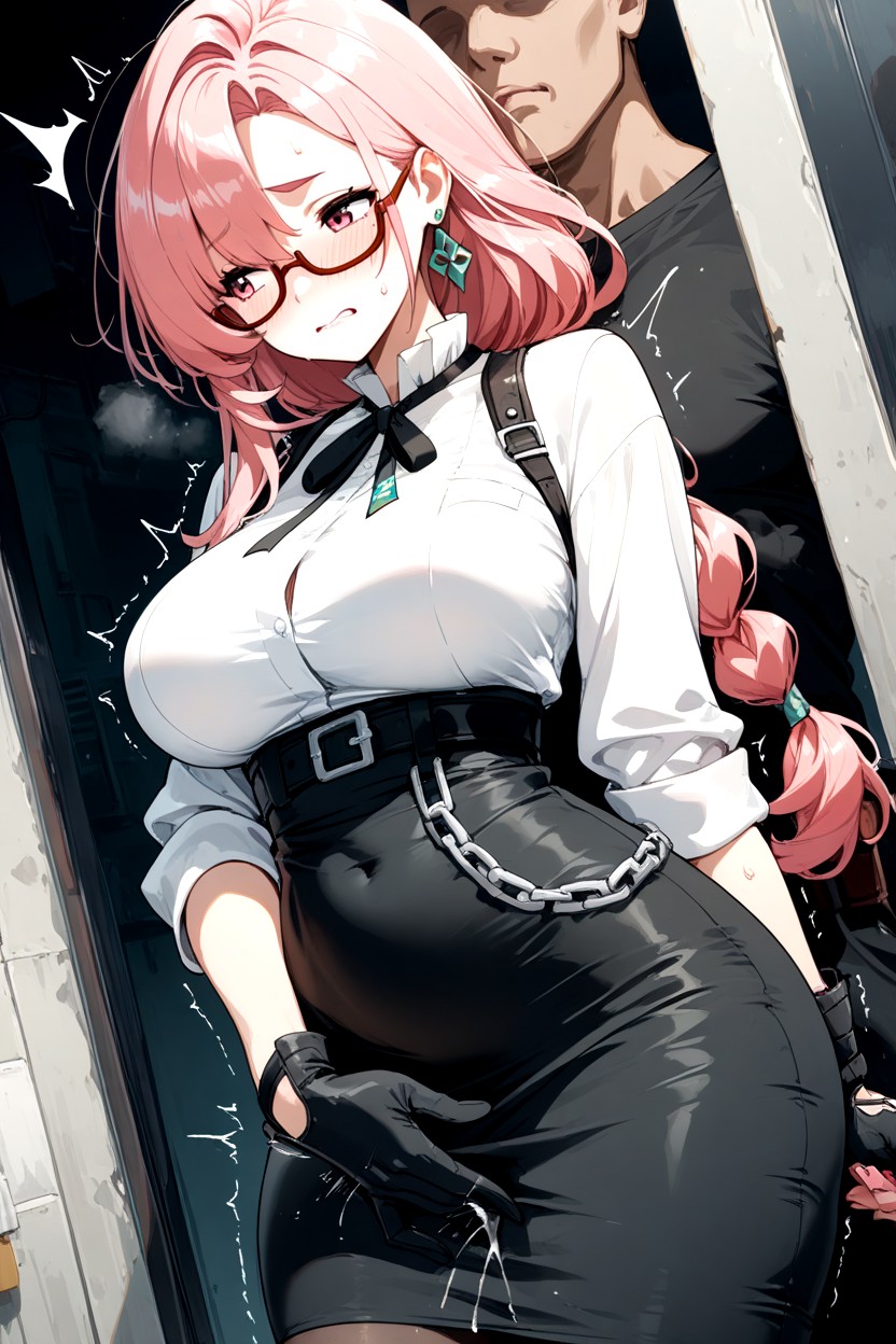 Pink Hair, Semi-rimless Eyewear, Ultra-detailed Hentai IA