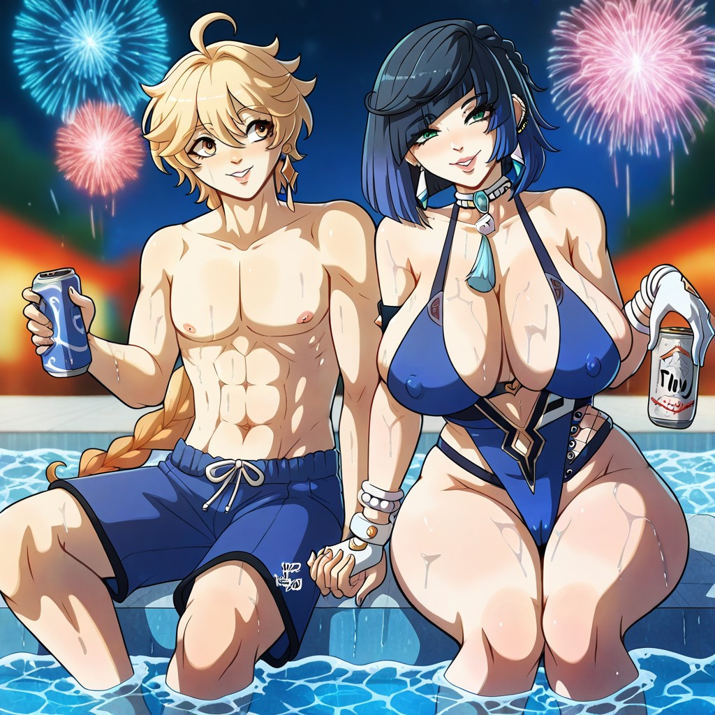 2 People, Clear Water, Medium Ass Hentai AI Porn