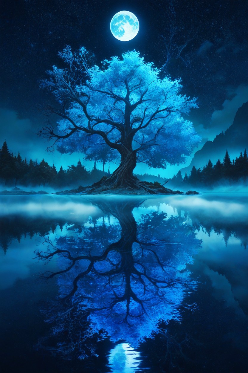 Starry Sky, Tree Silhouette, Island Hentai AI Porn