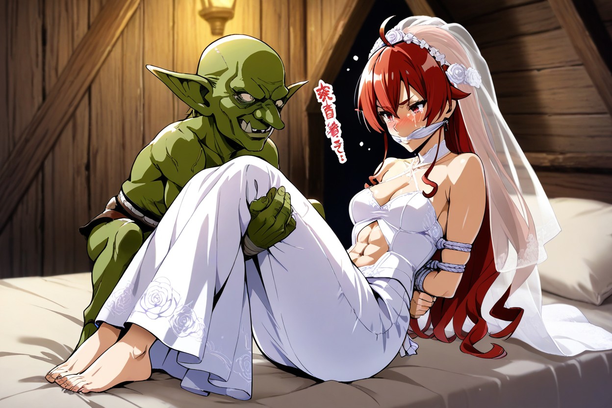 Female Red Hair, Eris Greyrat's Eyebrow, Inside Medieval Wooden House Hentai AI Porn